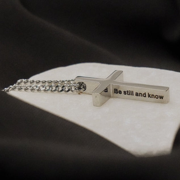 Be Still And Know - Silver Cross Necklace