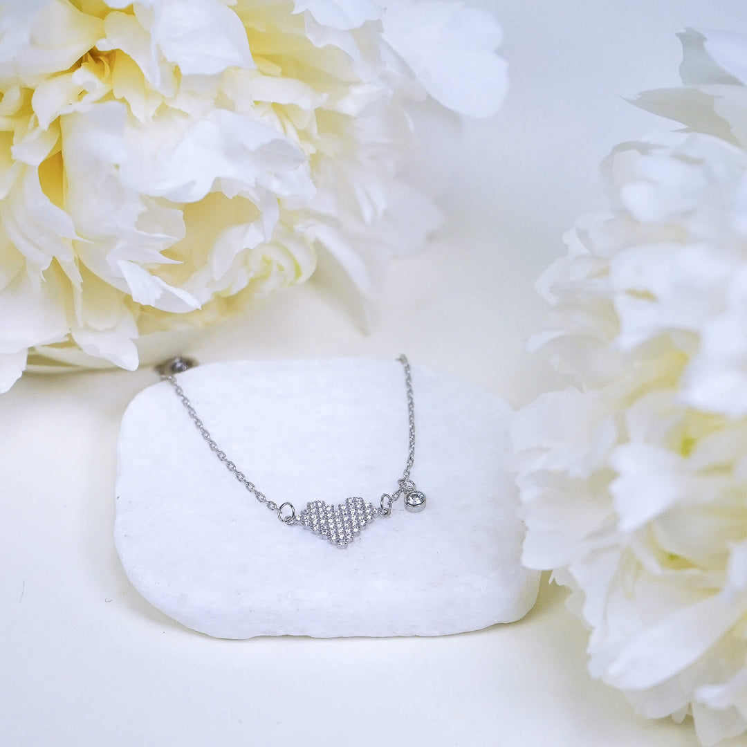 CZ Heart - Sterling Silver Chain Bracelet