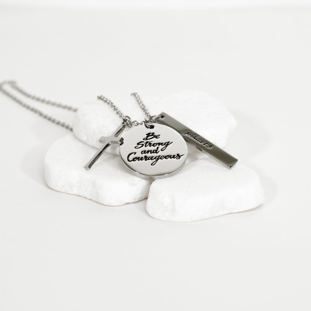 Be Strong And Courageous - Pendant And Cross Necklace