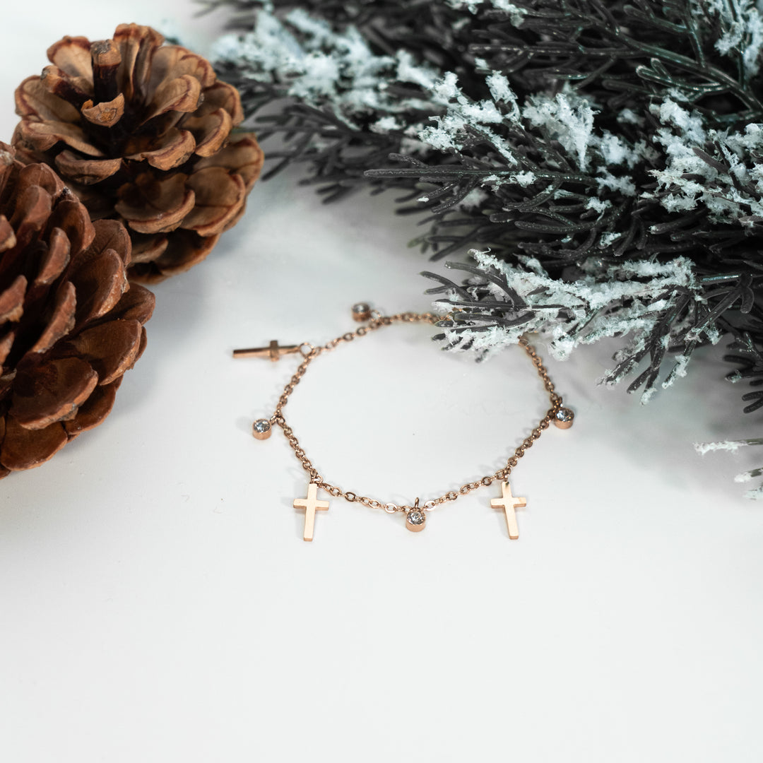 Cross, Diamond CZ - Charm Bracelet