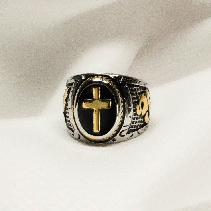 Signet Cross - Silver and Gold Ring