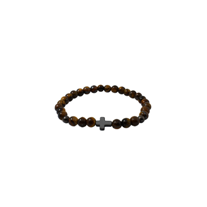 Brown Bead Cross Bracelet