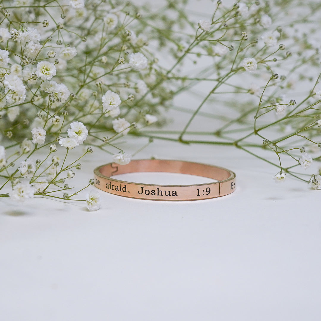 Be Strong And Courageous - Rose Gold Bangle Bracelet