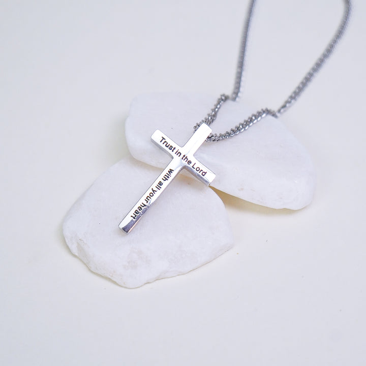 Trust In The Lord - Simple Silver Cross Necklace