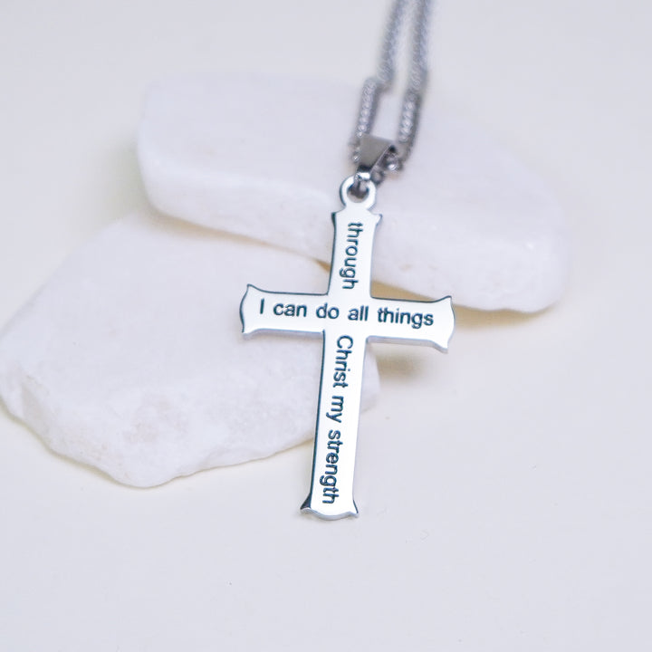 I Can Do All Things - Silver Iron Cross Necklace