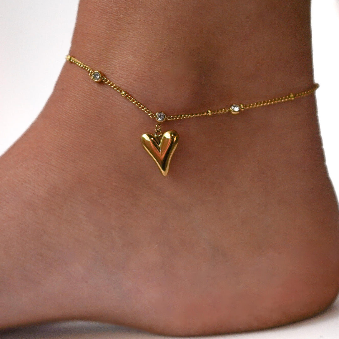 Heart Diamond CZ - Gold Anklet