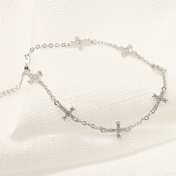 Diamond CZ Cross Chain Bracelet