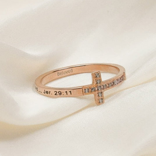 I Know The Plans Cross Diamond CZ - Rose Gold Ring