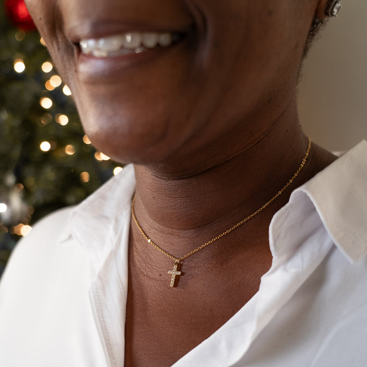 Diamond CZ Extra Small Cross - Necklace
