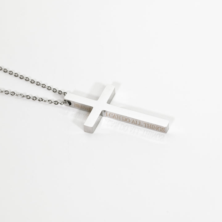 I Can Do All Things - Etched Large Cross Necklace