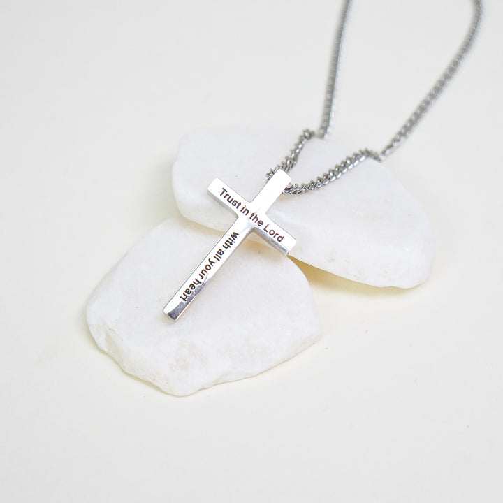 Trust In The Lord - Simple Silver Cross Necklace
