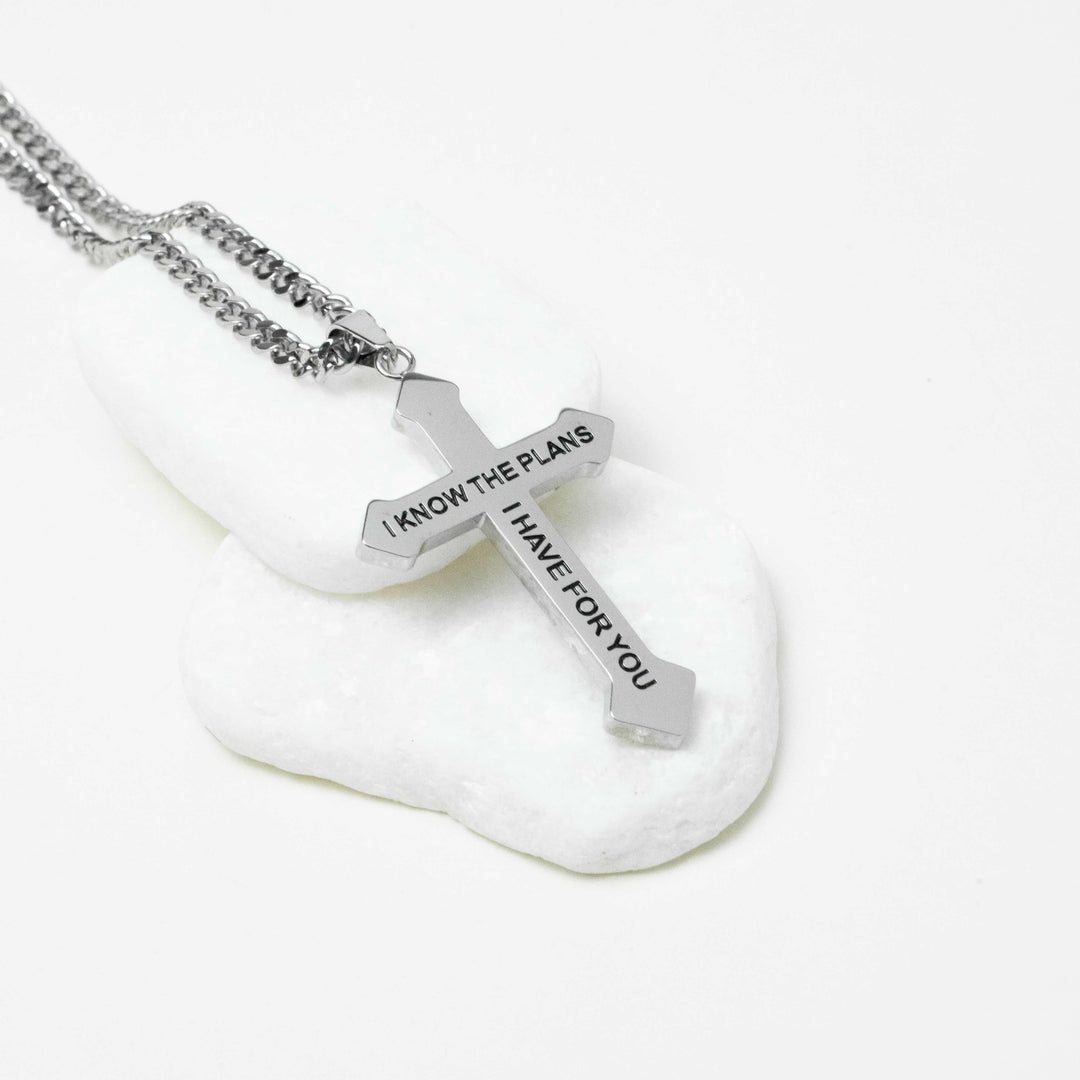 I Know The Plans - Mens Silver Cross Necklace