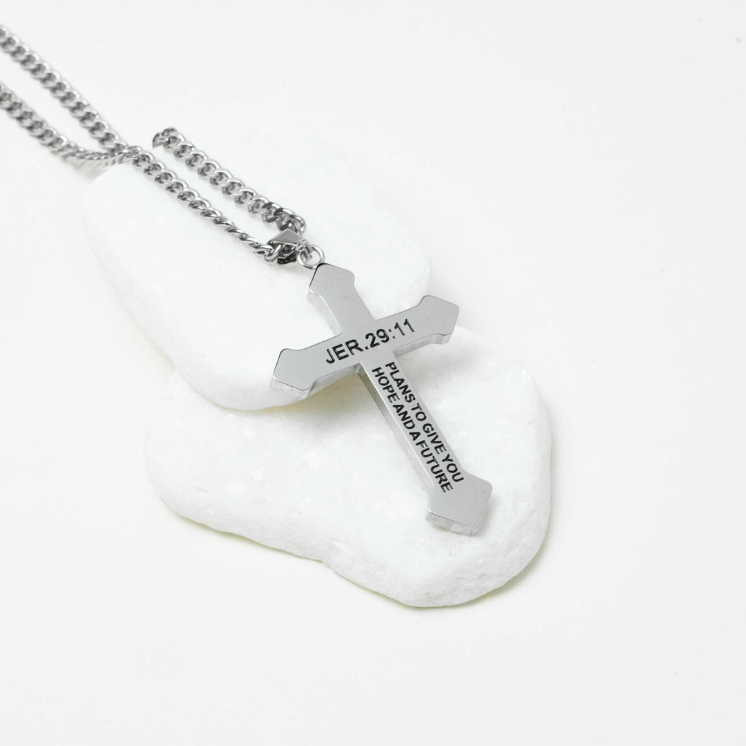 I Know The Plans - Mens Silver Cross Necklace