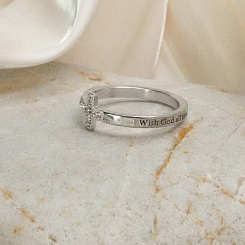 With God All Things Are Possible - Silver Diamond CZ Ring