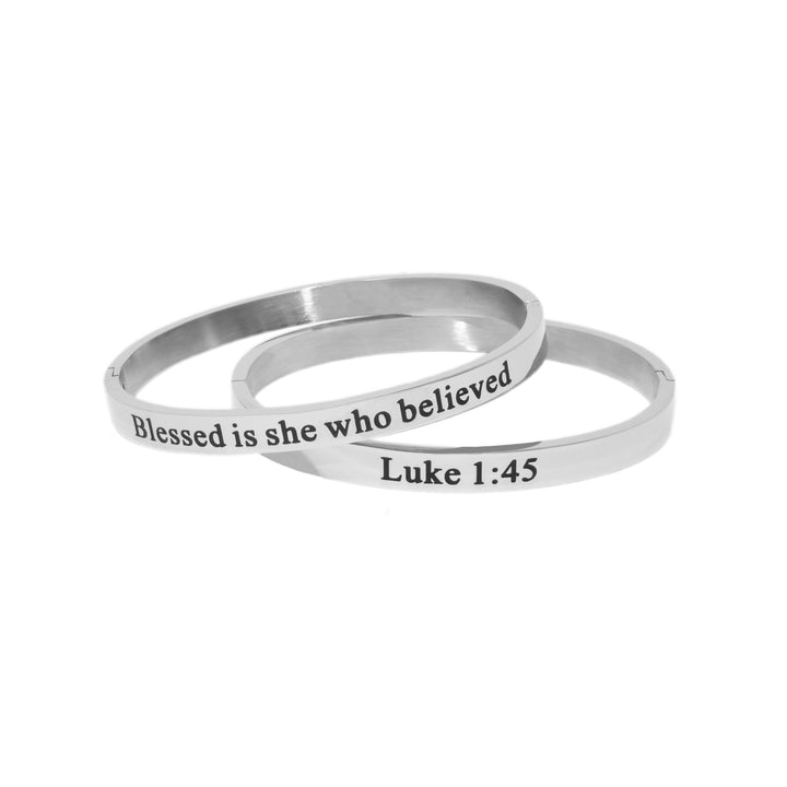 Silver BLESSED IS SHE Bangle Bracelet
