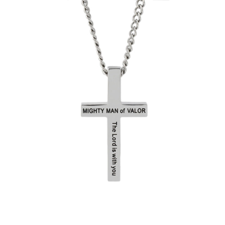 Silver MIGHTY MAN OF VALOR Simple Cross Necklace