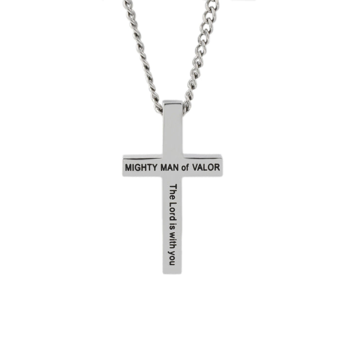 Silver MIGHTY MAN OF VALOR Simple Cross Necklace
