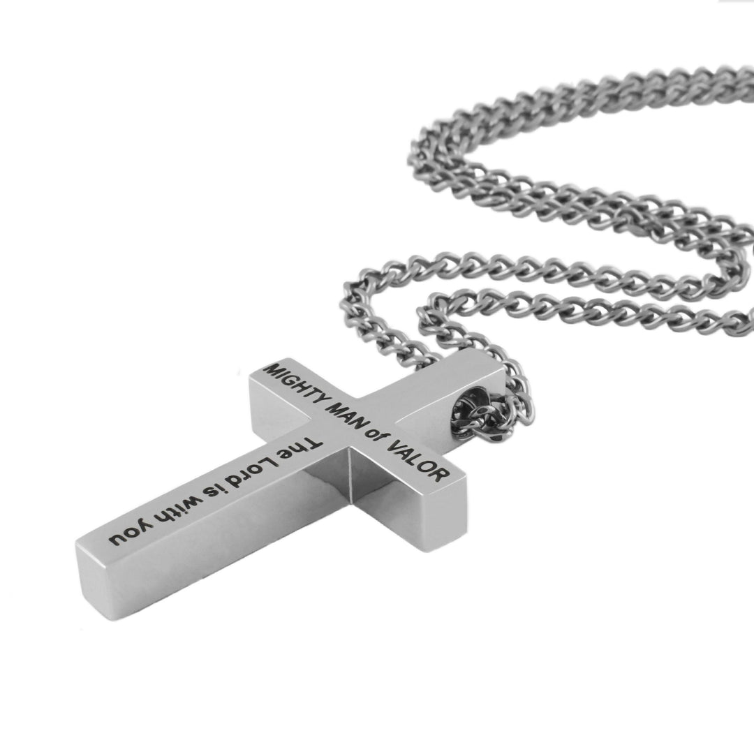 Silver MIGHTY MAN OF VALOR Simple Cross Necklace