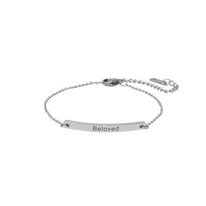 Silver BELOVED Chain Bar Bracelet