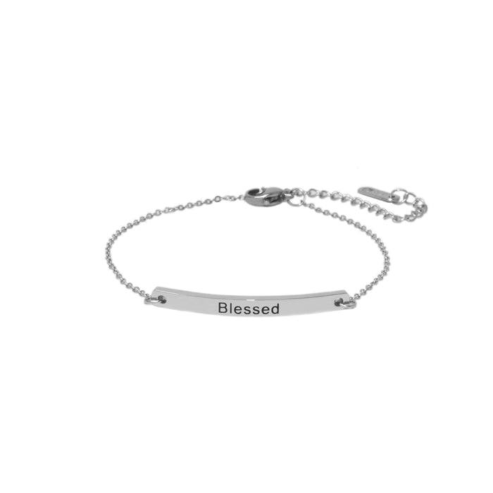 Silver BLESSED Chain Bar Bracelet