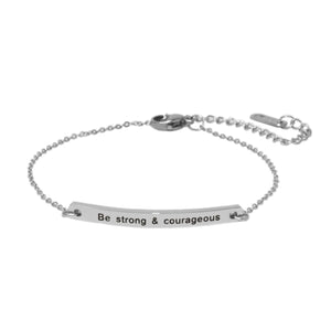 Silver STRONG & COURAGEOUS Chain Bar Bracelet
