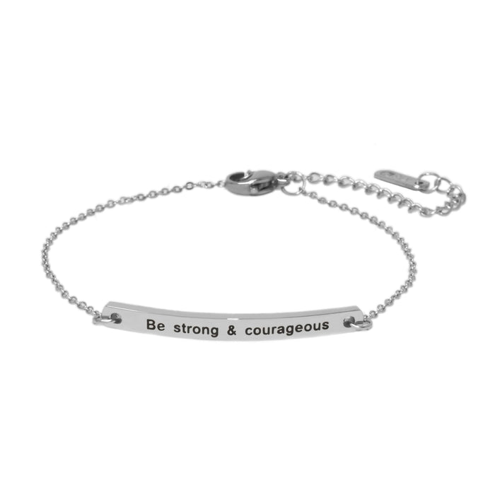 Silver STRONG & COURAGEOUS Chain Bar Bracelet