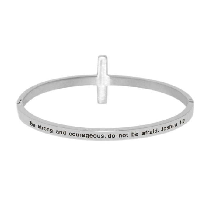 Silver BE STRONG Cross Bracelet