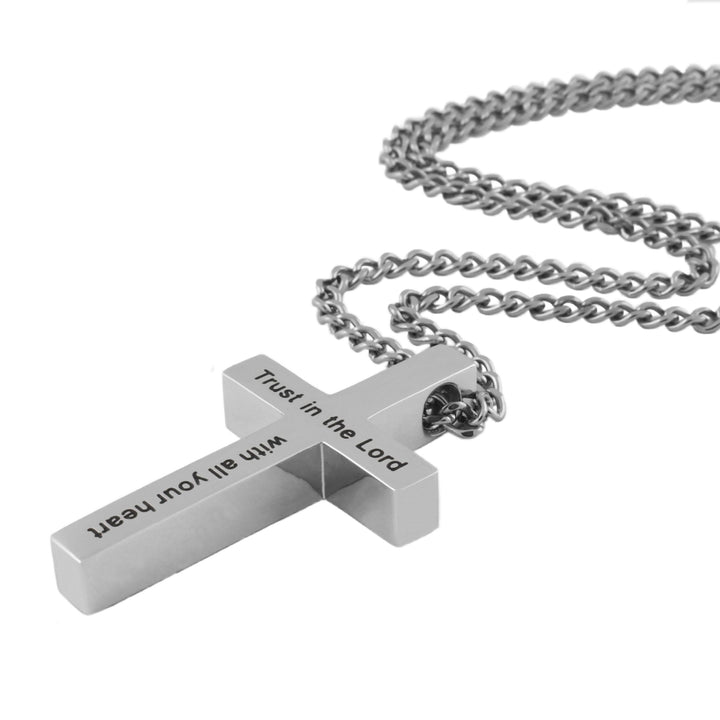 Trust In The Lord - Simple Silver Cross Necklace