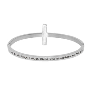 Silver I CAN DO ALL THINGS Cross Bangle Bracelet