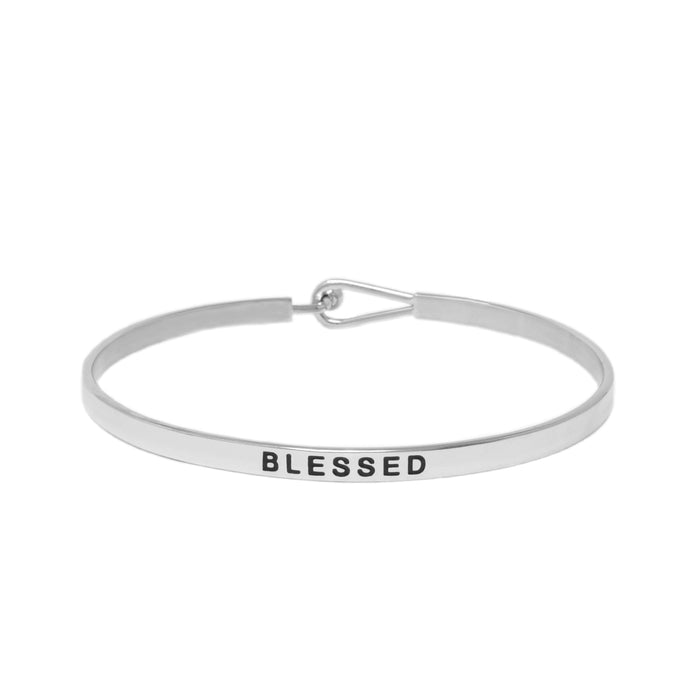 Silver BLESSED Thin Hook Bracelet