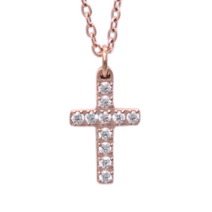 Rose Gold CZ Extra Small Cross Necklace