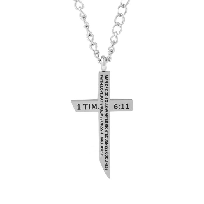 Silver MAN OF GOD Edge Cross Necklace