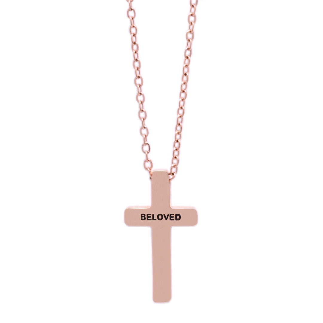 Rose Gold BELOVED Dainty Cross Necklace