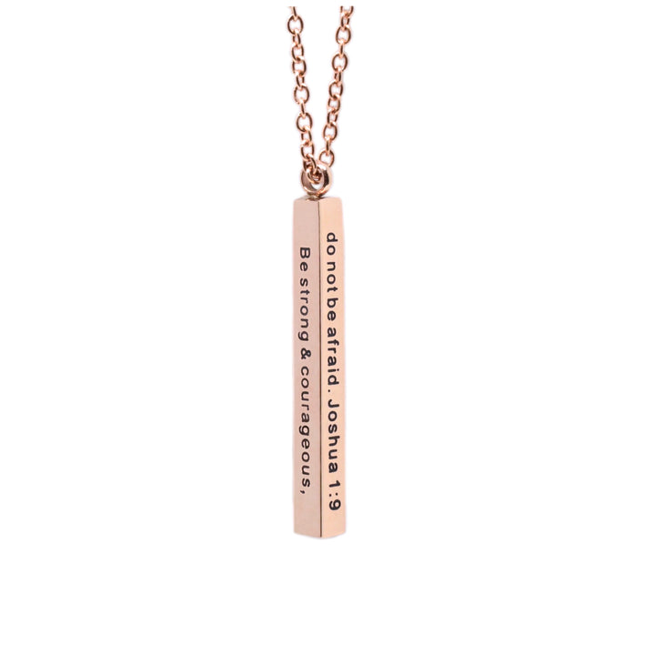Be Strong And Courageous - Rose Gold Vertical Bar Necklace