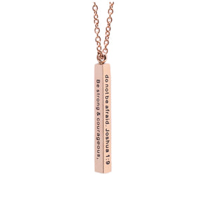 Rose Gold BE STRONG & COURAGEOUS Vertical Bar Necklace