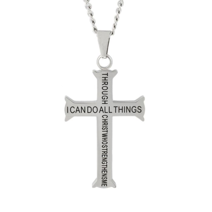 Silver I CAN DO ALL THINGS Iron Cross Necklace
