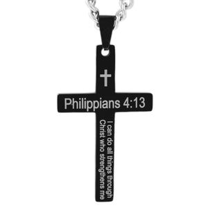 Black I CAN DO ALL THINGS Simple Cross Necklace