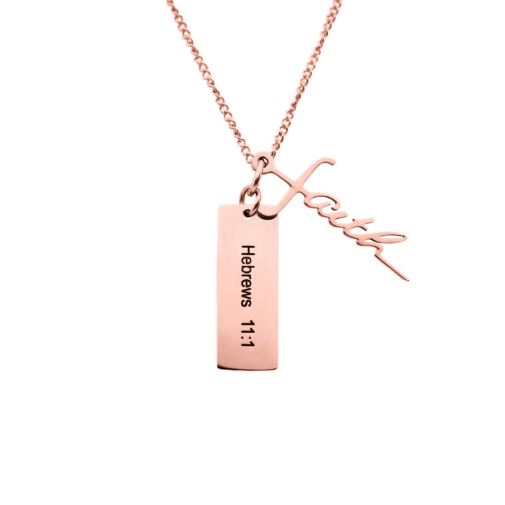 Rose Gold FAITH Necklace With Verse Tag
