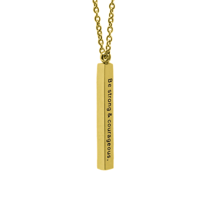 Gold BE STRONG Vertical Bar Necklace