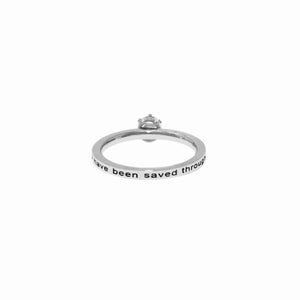 Silver Raised Solitaire CZ BY GRACE YOU HAVE BEEN SAVED Ring