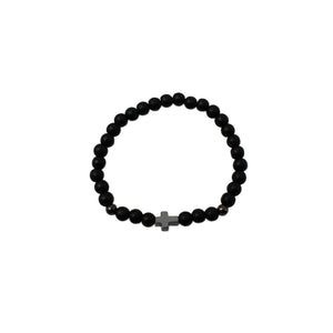 Black Bead Cross Bracelet