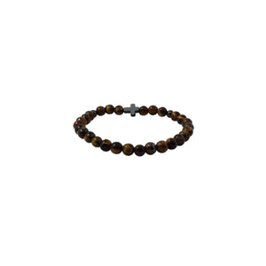 Brown Marble Bead Cross Bracelet