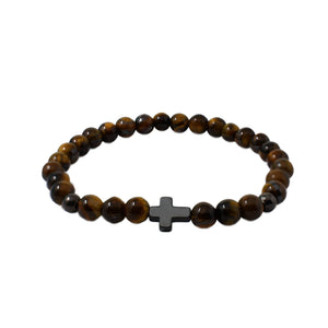 Brown Marble Bead Cross Bracelet