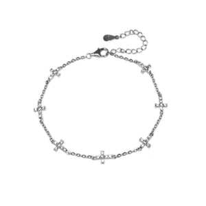 Sterling Silver CZ CROSS Chain Bracelet