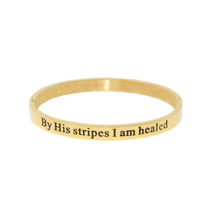 Gold BY HIS STRIPES WE ARE HEALED Bangle Bracelet