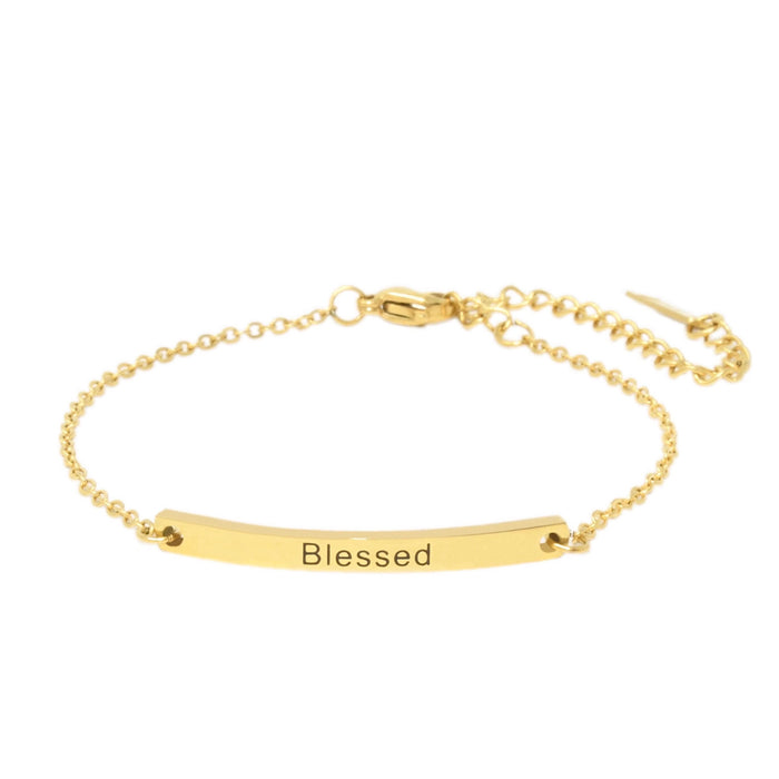 Gold BLESSED Chain Bar Bracelet
