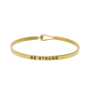 Gold BE STRONG Thin Hook Bracelet