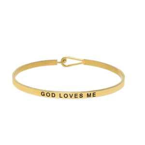 Gold GOD LOVES ME Thin Hook Bracelet