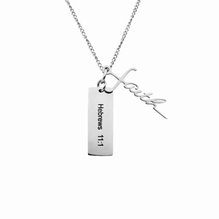 Silver FAITH Necklace With Verse Tag