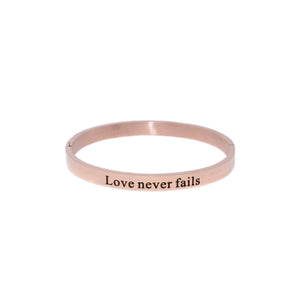 Rose Gold LOVE NEVER FAILS Bangle Bracelet